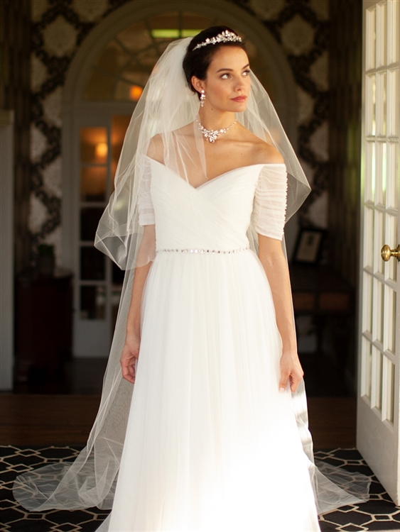 Two Layer Dramatic Cathedral Length 108" Cut Edge Bridal Veil with 30" Blusher- Ivory<br>933V-I