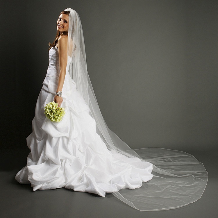 One Layer Dramatic Cathedral Length Wedding Veil with Pencil Edging - Ivory<br>939V-I