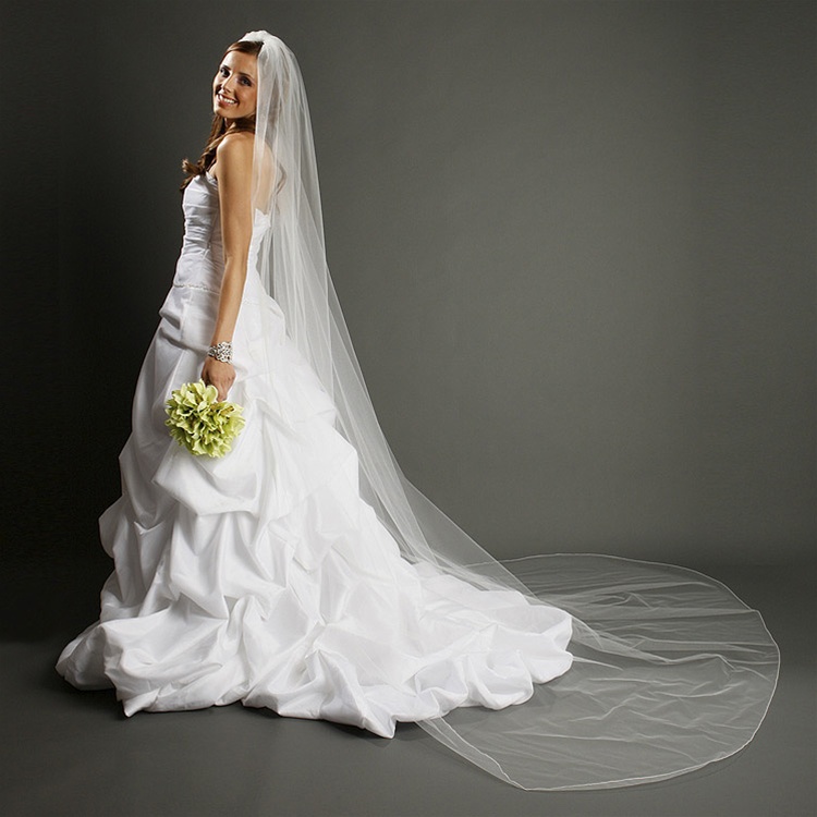 One Layer Dramatic Cathedral Length Wedding Veil with Pencil Edging - White<br>939V-W