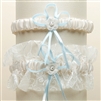Vintage Wedding Garter Set in Floral Embroidered Tulle - Ivory & "Something Blue" Ribbon<br>G018-BL-I