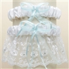 Embroidered Wedding Garter Set with Scattered Crystals - White & Something Blue Ribbon<br>G021-BL-W