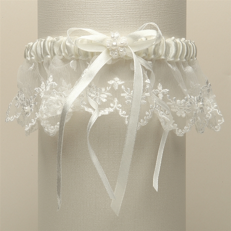 Vintage Irish Lace Inspired Wedding Garter - Ivory<br>G029-I-I