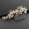 Brushed Gold and Ivory Pearl Wedding Comb<br>H001-I-G