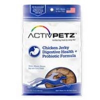 LOVING PET PRODUCTS ACTIVPETZ 7 OZ. CHICKEN JERKY DIGESTIVE HEALTH + PROBIOTIC FORMULA UPC 842982081048