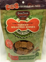 GAINES FAMILY FARMSTEAD SWEET POTATO TURKEY WRAPPED BONES 8 OZ UPC 086005029150