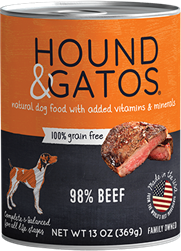 HOUND & GATOS DOG BEEF 12 13OZ CANS UPC 10787108005072