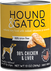 HOUND & GATOS DOG CHICKEN & LIVER 12 13OZ CANS UPC 10787108005089