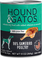 HOUND & GATOS DOG GAMEBIRD POULTRY 12 13OZ CANS UPC 10787108005096