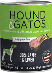 HOUND & GATOS DOG LAMB & LIVER 12 13OZ CANS UPC 10787108005386