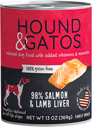 HOUND & GATOS DOG SALMON & LAMB LIVER 12 13OZ CANS UPC 10787108005898