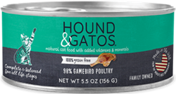 ** OUT OF STOCK **HOUND & GATOS CAT GAMEBIRD POULTRY 24 5.5 OZ CANS UPC 10787108006031