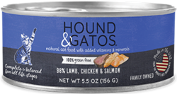 HOUND & GATOS CAT LAMB, CHICKEN & SALMON 24 5.5 OZ CANS UPC 10787108006116