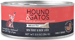 HOUND & GATOS CAT TROUT & DUCK LIVER 24 5.5 OZ CANS UPC 10787108006178