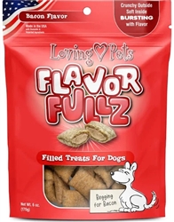 LOVING PETS PRODUCTS FLAVORFULLZ BACON DOG TREATS 6 OZ. UPC 842982052314