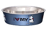 LOVING PETS PRODUCTS DESIGNER AND EXPRESSIONS BELLA BOWLS PINT STEEL BLUE "I LOVE MY DOG"  UPC 842982077065