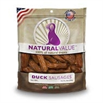 LOVING PETS PRODUCTS NATURAL VALUE U.S.A. SOFT CHEW DUCK SAUSAGES 14 OZ.  UPC 842982080713