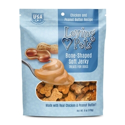 LOVING PETS PRODUCTS PEANUT BUTTER JERKY BONES 6 OZ. UPC 10842982083011