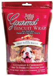 LOVING PETS PRODUCTS SWEET POTATO BISCUIT & CHICKEN WRAPS 8 OZ.  UPC 842982055704