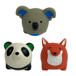 ** OUT OF STOCK **MULTIPET MINIPET LATEX ROUND ANIMALS (KOALA, FOX AND PANDA) SIZE 2.5" 3/PK UPC 784369442045