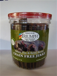 TRIUMPH PET INDUSTRIES TURKEY, PEA & BERRY GRAIN FREE JERKY 24 OZ.  UPC 073657008521