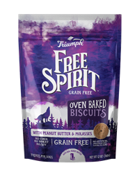 ** OUT OF STOCK **TRIUMPH PET INDUSTRIES FREE SPIRIT GRAIN FREE PEANUT BUTTER BISCUITS 6/12 OZ.  UPC 073657009115