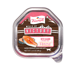 ** OUT OF STOCK **TRIUMPH PET INDUSTRIES MEALS OF VICTORY SALMON IN SAVORY JUICES CAT 15/3.5 OZ  UPC 073657009429