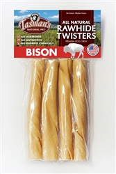 TASMAN'S NATURAL PET 6 " MEDIUM BISON TWISTERS - 4 PK W HEADER CARD UPC 728028008609