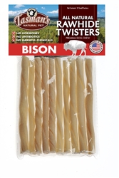 ** OUT OF STOCK **TASMAN'S NATURAL PET 5" SMALL BISON TWISTERS - 10 PK W HEADER CARD UPC 728028008661