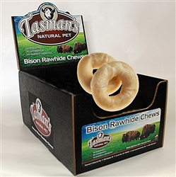 TASMAN'S NATURAL PET POP DISPLAY 3-4" SMALL BISON BAGELS - 24 SINGLES - SHRINK WRAP UPC 728028153514