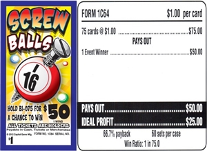 $*50 TOP - Form # 1C64 Screw Balls $1.00 Bingo Event Ticket