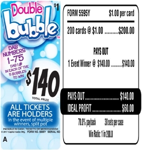 $140 TOP - Form # 5595Y Double Bubble $1.00 Bingo Event Ticket