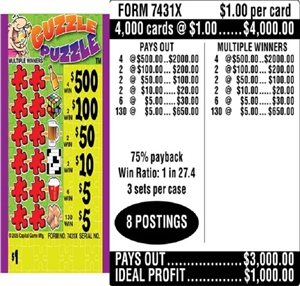 $500 TOP ($5 Bottom) - Form # 7431X Guzzle Puzzle (3-Window)