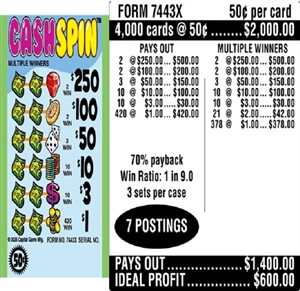 $250 TOP - Form # 7443X Cash Spin $0.50 Ticket (3-Window)