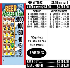 $500 TOP ($5 Bottom) - Form # 7453X Beer Necessities (3-Window)