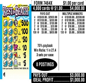 $500 TOP ($5 Bottom) - Form # 7464X Rest In Beach (3-Window)