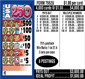 $500 TOP ($5 Bottom) - Form # 7962U USA 250 (3-Window)