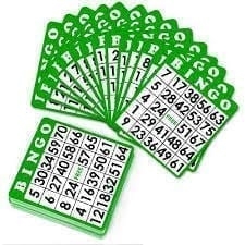 50 Plastic Coated Bingo Cards - Green