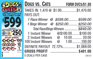 $599 TOP - Form # DVC5 Dog vs. Cats $1.00 Bingo Event Ticket