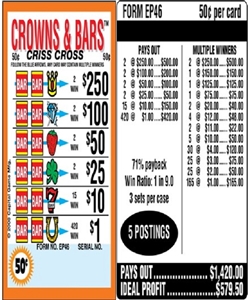 $250 TOP - Form # EP46 Crowns & Bars $0.50 Ticket (3-Window)
