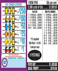 $250 TOP - Form # EP49 Criss Cross $0.50 Ticket (3-Window)