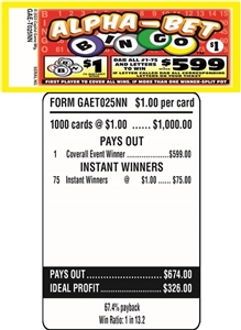 GAE-T025NN Alpha-Bet Bingo $1.00 Bingo Event Ticket