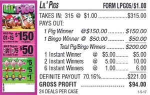 $150 TOP - Form # LPG05 Lil' Pigs $1.00 Bingo Event Ticket
