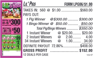 $300 TOP - Form # LPG06 Lil' Pigs $1.00 Bingo Event Ticket