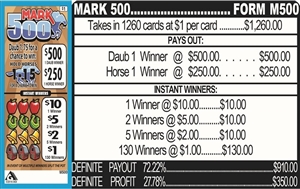 $500 TOP - Form # M500 Mark 500 $1.00 Bingo Event Ticket