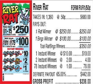 $250 TOP - Form # RVR1 River Rat $0.50 Bingo Event Ticket