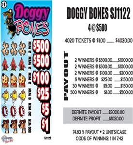 $500 TOP ($1 Bottom) - Form #SJ1122 Doggy Bones (5-Window)