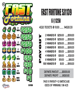$250 TOP ($1 Bottom) - Form #SJ1139 Fast Fortune (5-Window)