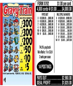 $300 TOP ($5 Bottom) - Form # XV92 Gravy Train (3-Window)