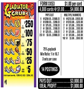 $250 TOP ($5 Bottom) - Form # XX53 Gladiator Grub (3-Window)