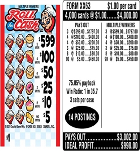$599 TOP ($5 Bottom) - Form # XX63 Roll For Cash (3-Window)